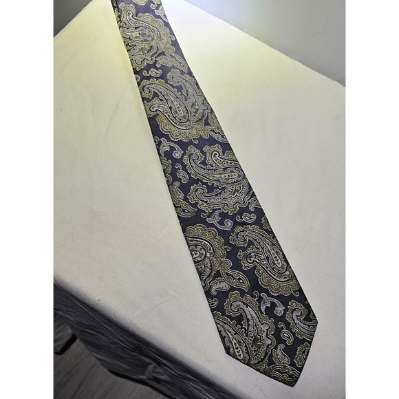 Piera & Bruna 100% Silk Black and Gold Paisley Neck Tie Made In ITALY - Picture 5 of 9